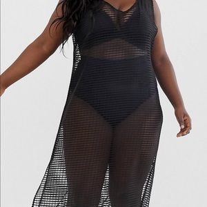 Black curvy jersey beach fishnet cover up